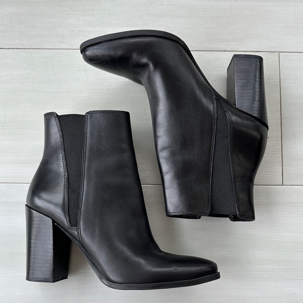 Black Leather Ankle Boots, Size 6